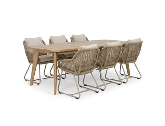 Rixos/Portofino Sandstone dining tuinset | 6 personen | hardhout + touw | 220cm