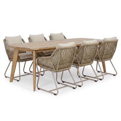 Rixos/Portofino Sandstone dining tuinset | 6 personen | hardhout + touw | 220cm