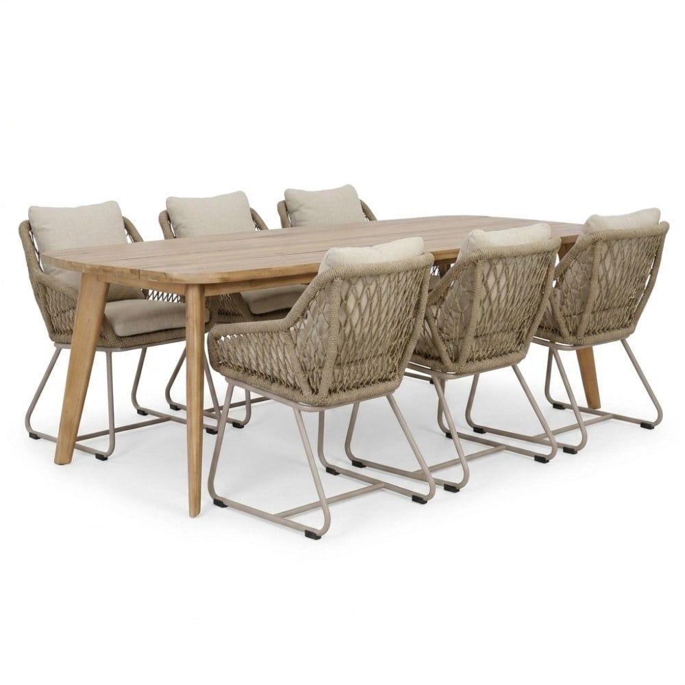 Rixos/Portofino Sandstone dining tuinset | 6 personen | hardhout + touw | 220cm