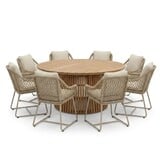 Palau/Portofino Sandstone dining tuinset | 8 personen | teakhout + touw | 180cm rond