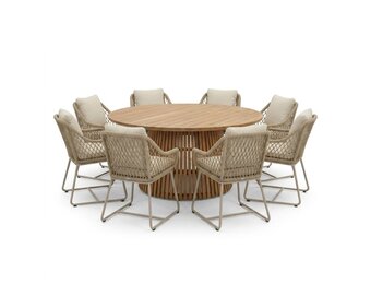 Palau/Portofino Sandstone dining tuinset | 8 personen | teakhout + touw | 180cm rond