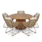 Palau/Portofino Sandstone dining tuinset | 5 personen | teakhout + touw | Ø140cm rond