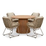 Palau/Portofino Sandstone dining tuinset | 4 personen | teakhout + touw | Ø120cm rond