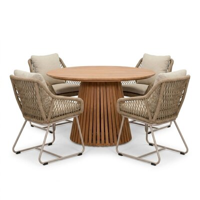 Palau/Portofino Sandstone dining tuinset | 4 personen | teakhout + touw | Ø120cm rond
