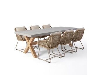 Norwich/Portofino Sandstone dining tuinset | 6 personen | polystone + touw | 250cm