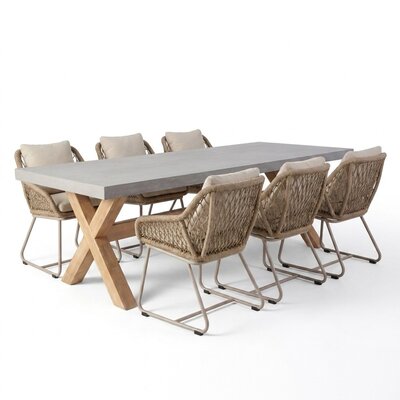 Norwich/Portofino Sandstone dining tuinset | 6 personen | polystone + touw | 250cm