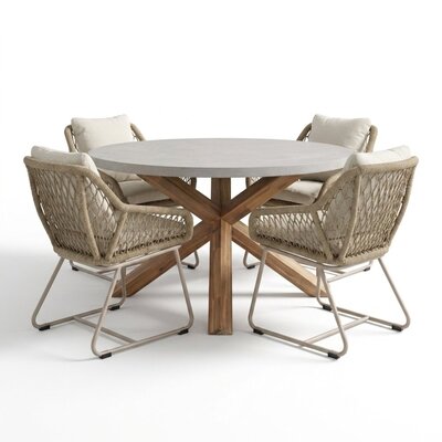 Nancy/Portofino Sandstone dining tuinset | 4 personen | polystone + touw | Ø135cm rond