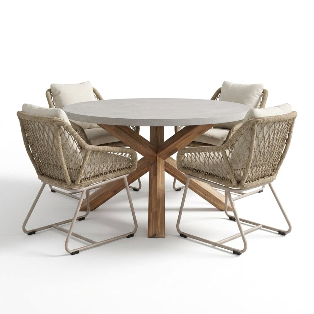 Nancy/Portofino Sandstone dining tuinset | 4 personen | polystone + touw | Ø135cm rond