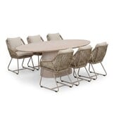 Max/Portofino Sandstone dining tuinset | 6 personen | polystone + touw | 240cm ovaal