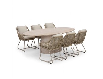 Max/Portofino Sandstone dining tuinset | 6 personen | polystone + touw | 240cm ovaal