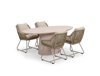 Max/Portofino Sandstone dining tuinset | 4 personen | polystone + touw | 200cm ovaal