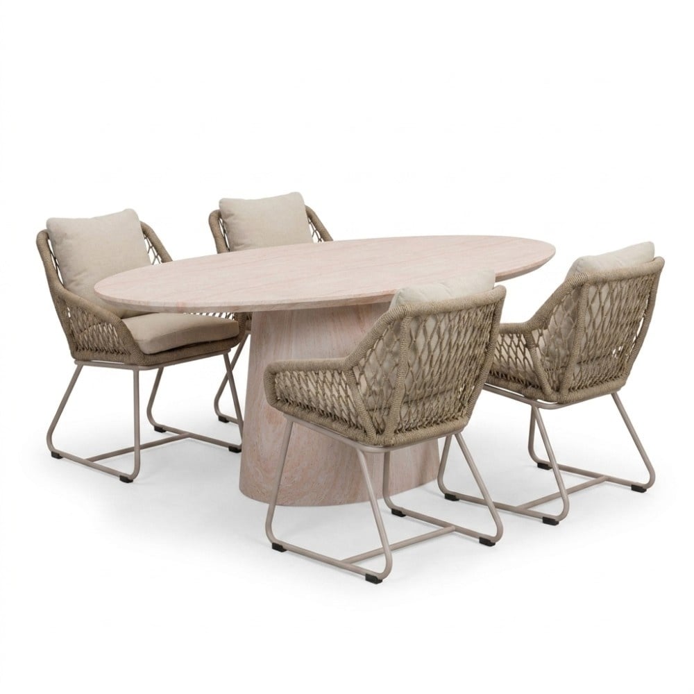 Max/Portofino Sandstone dining tuinset | 4 personen | polystone + touw | 200cm ovaal
