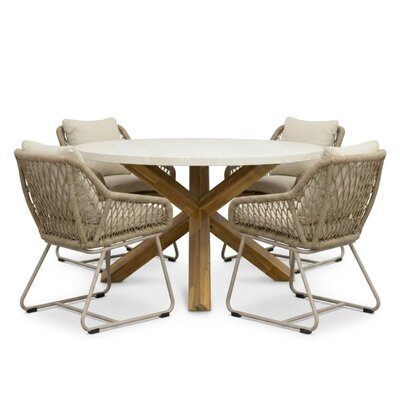 Lucy/Portofino Sandstone dining tuinset | 4 personen | polystone + touw | 135cm rond
