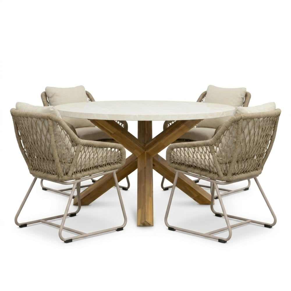Lucy/Portofino Sandstone dining tuinset | 4 personen | polystone + touw | 135cm rond
