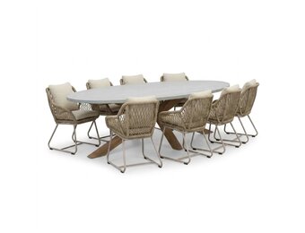 Livorno/Portofino Sandstone dining tuinset | 8 personen | polystone + touw | 280cm