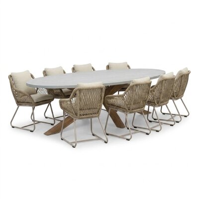 Livorno/Portofino Sandstone dining tuinset | 8 personen | polystone + touw | 280cm