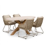 Lorento/Portofino Sandstone dining tuinset | 4 personen | polystone + touw | 200cm ovaal