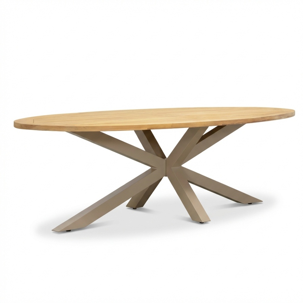 Cleve beige/Portofino Sandstone dining tuinset | 6 personen | teakhout + touw | 240cm ovaal
