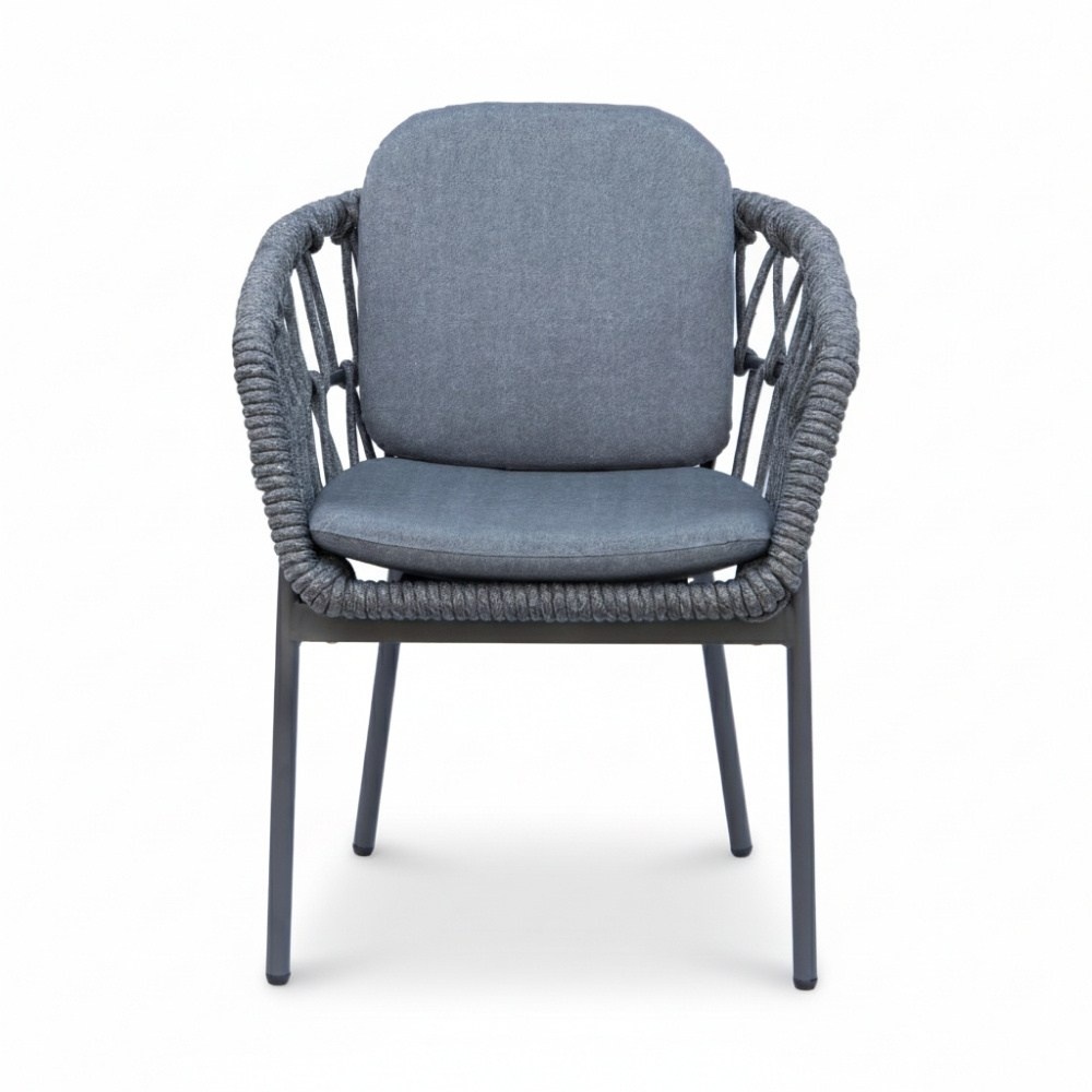 Sirena visgraat/Femke antraciet dining tuinset | 4 personen | polywood + touw | Ø120cm rond