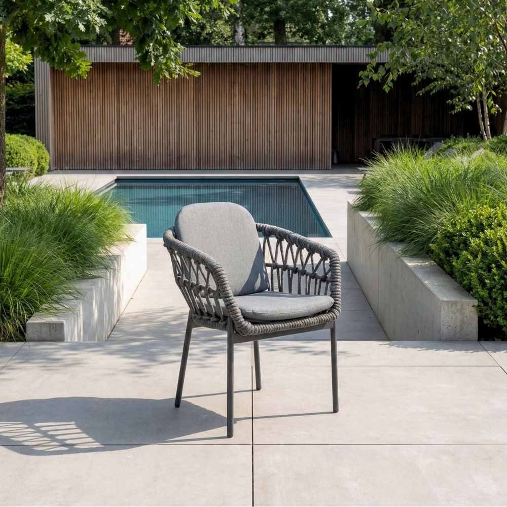 Panama/Femke antraciet dining tuinset | 6 personen | polywood + touw | 260cm