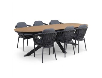 Texas/Femke antraciet dining tuinset | 6 personen | polywood + touw | 260cm