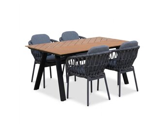 Sofia/Femke antraciet dining tuinset | 4 personen | polywood + touw | 220cm
