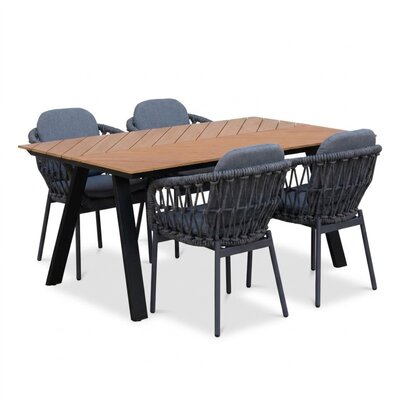 Sofia/Femke antraciet dining tuinset | 4 personen | polywood + touw | 220cm