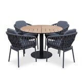 Sirena visgraat/Femke antraciet dining tuinset | 4 personen | polywood + touw | Ø120cm rond