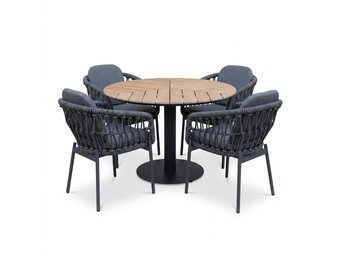 Sirena visgraat/Femke antraciet dining tuinset | 4 personen | polywood + touw | Ø120cm rond