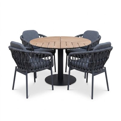 Sirena visgraat/Femke antraciet dining tuinset | 4 personen | polywood + touw | Ø120cm rond