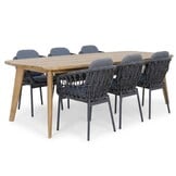 Rixos/Femke antraciet dining tuinset | 6 personen | hardhout + touw | 220cm