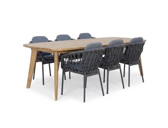 Rixos/Femke antraciet dining tuinset | 6 personen | hardhout + touw | 220cm