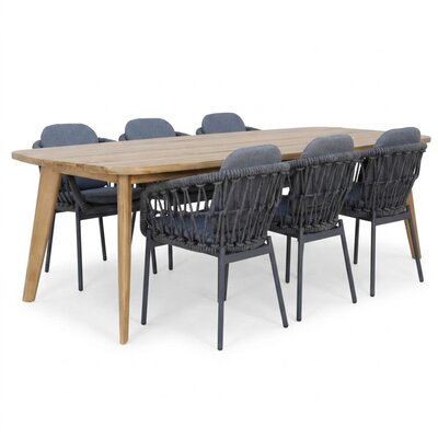 Rixos/Femke antraciet dining tuinset | 6 personen | hardhout + touw | 220cm