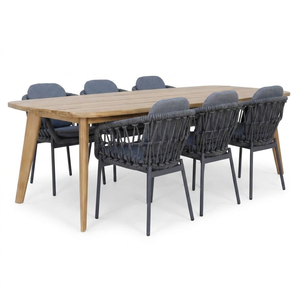 Rixos/Femke antraciet dining tuinset | 6 personen | hardhout + touw | 220cm