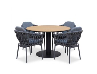 Panama/Femke antraciet dining tuinset | 4 personen | polywood + touw | 120cm rond