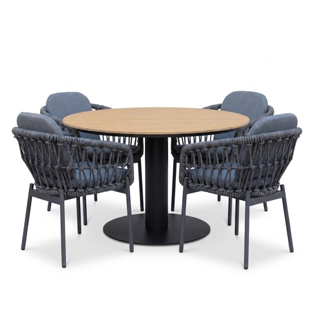 LUX outdoor living Panama/Femke antraciet dining tuinset | 4 personen | polywood + touw | 120cm rond