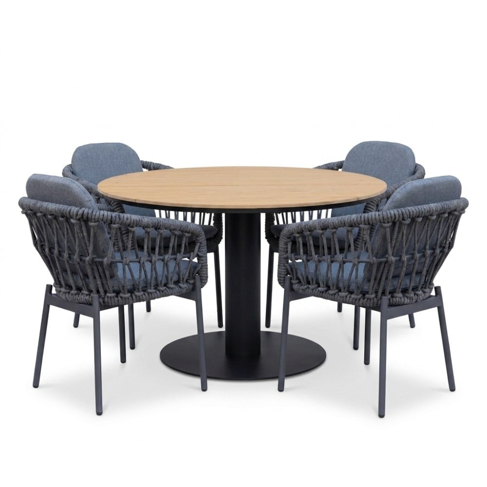 Panama/Femke antraciet dining tuinset | 4 personen | polywood + touw | 120cm rond