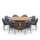 Palau/Femke antraciet dining tuinset | 8 personen | teakhout + touw | 180cm rond