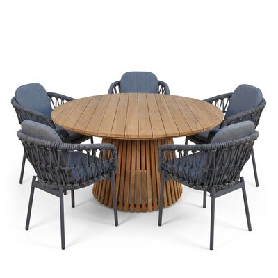 Palau/Femke antraciet dining tuinset | 5 personen | teakhout + touw | Ø140cm rond