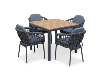 Oxford/Femke antraciet dining tuinset | 4 personen | aluminium + touw | 90cm