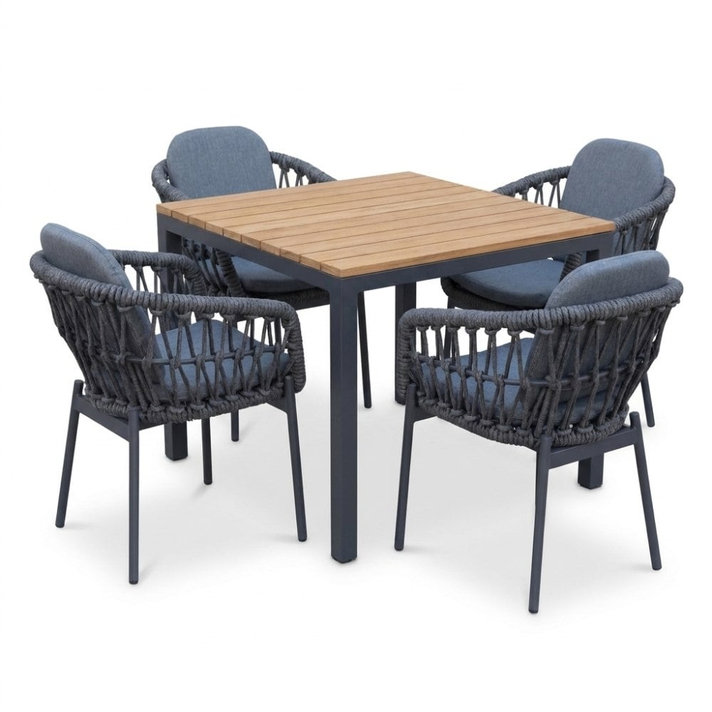 Oxford/Femke antraciet dining tuinset | 4 personen | aluminium + touw | 90cm