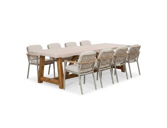 Velora/Montana beige dining tuinset | 8 personen | polystone + aluminium | 300cm