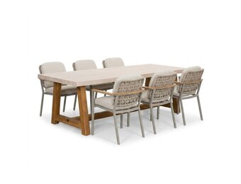 Velora/Montana beige dining tuinset | 6 personen | polystone + aluminium | 250cm