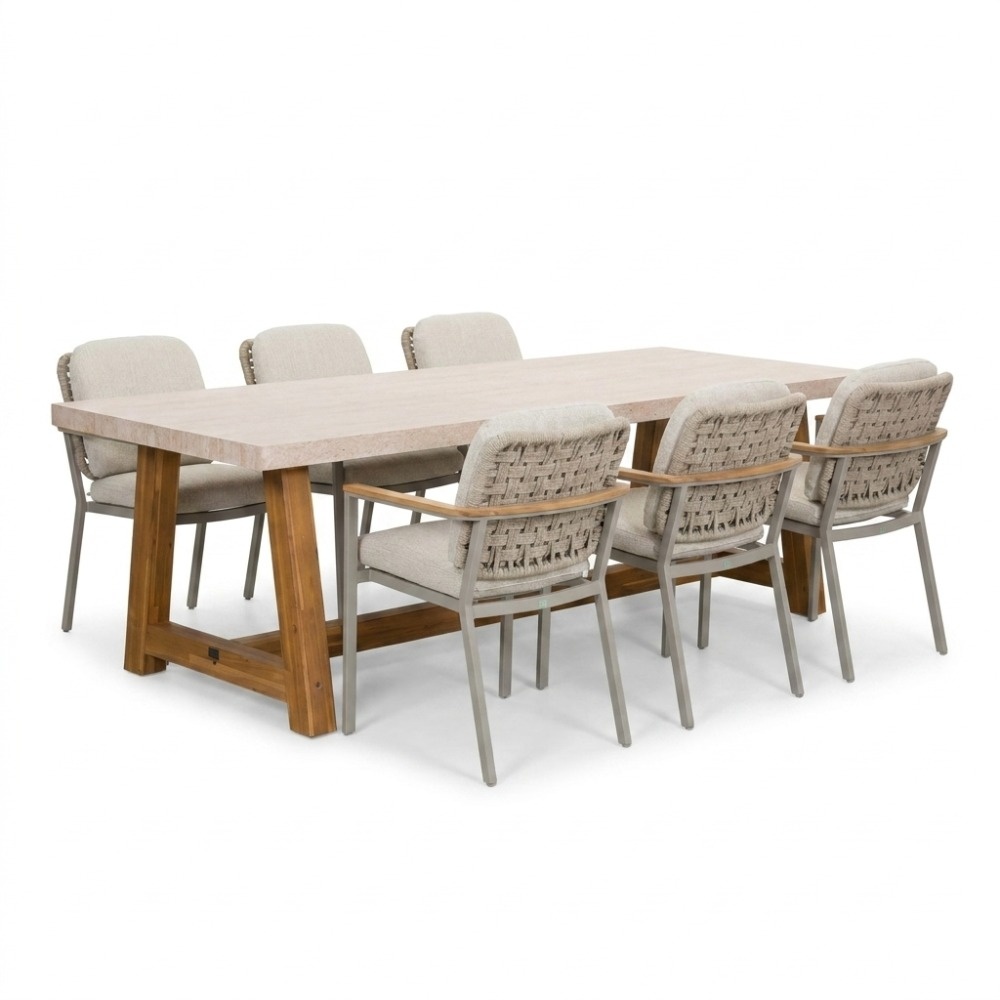 Velora/Montana beige dining tuinset | 6 personen | polystone + aluminium | 250cm
