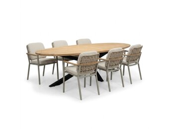 Cleve/Montana beige dining tuinset | 6 personen | teakhout + aluminium | 240cm ovaal