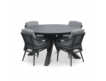 York/Alicante antraciet dining tuinset | 4 personen | sintered stone + wicker | 150cm rond