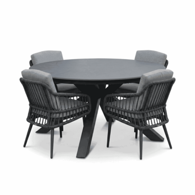 York/Alicante antraciet dining tuinset | 4 personen | sintered stone + wicker | 150cm rond
