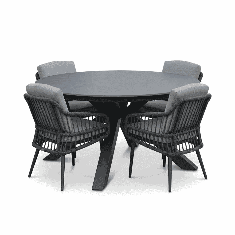 York/Alicante antraciet dining tuinset | 4 personen | sintered stone + wicker | 150cm rond