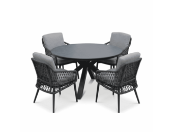 York/Vedra antraciet dining tuinset | 4 personen | sintered stone + touw | 150cm rond