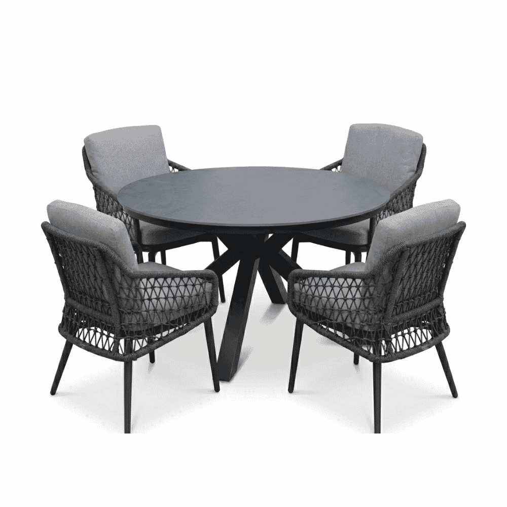 York/Vedra antraciet dining tuinset | 4 personen | sintered stone + touw | 150cm rond
